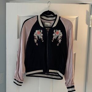 Joie Black and Pink Floral Bomber Jacket